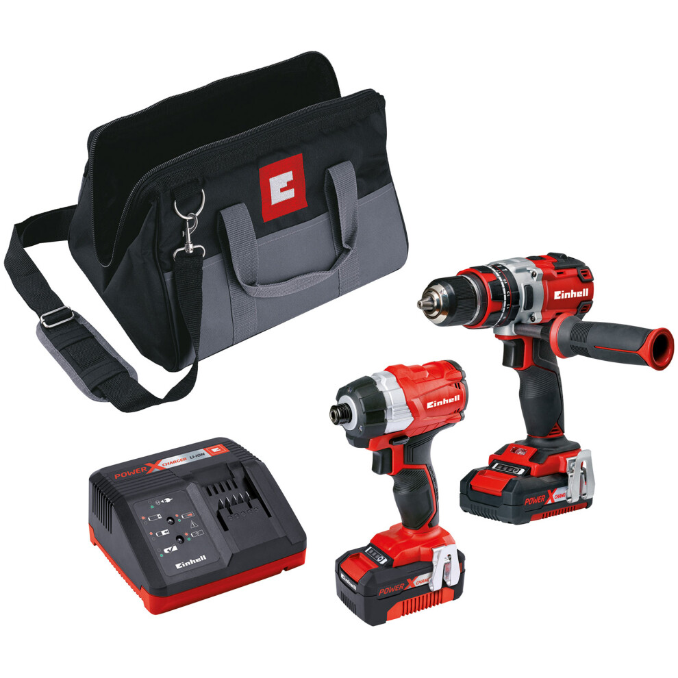 Einhell Power Tool Set Combi Drill Impact Driver BRUSHLESS Kit Power X-Change