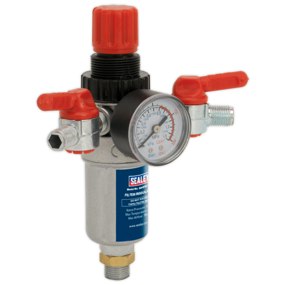 Sealey Air Filter/Regulator 3/8"Bsp Male - 1/4"Bsp Male