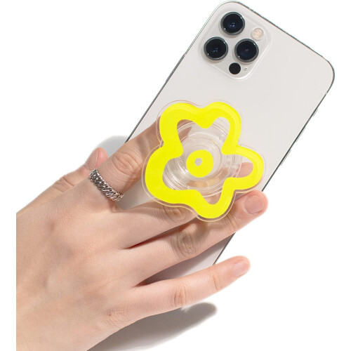 Expandable Kickstand Grip, Unique Transparent Daisy Flower Pattern, Multi-Functional Smartphone Accessory for Secure Handling (Yellow) 1