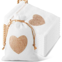 Juteposer til brudebrusere, unikt design, hjertedekoration jute gaveposer, miljøvenligt materiale, stilfuldt udseende til fødselsdage, bryllup,