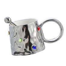Ceramic Coffee Mug Silver 500g Round Handle - Stylish Home & Travel Tea Cup