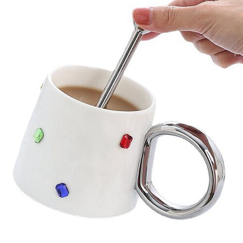 White Ceramic Coffee Mug 500g Simple Stylish Tea Cup with Round Handle