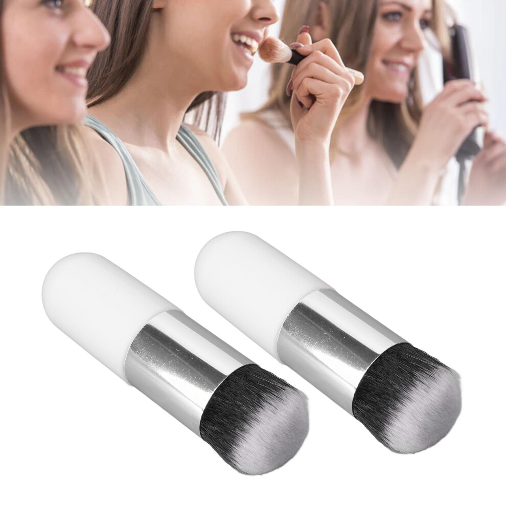 White/Silver 2Pcs Portable Foundation Brushes Soft Artificial Fiber