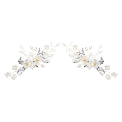 Clips de chaussures en perles et strass, 2 pièces,-Argent