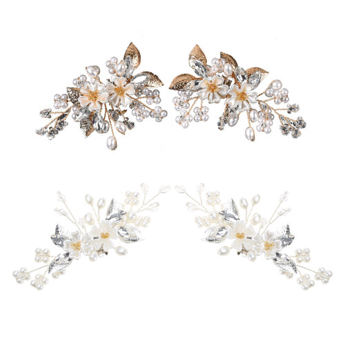 Clips de chaussures en perles et strass, 2 pièces,-Argent 1