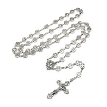 Rosary Catholic Necklace Lady Vintage Silver Metal Prayer Rosary