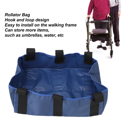 Rollator Basket with Hook and Loop Portable Nylon Under Seat Storage Blue 2