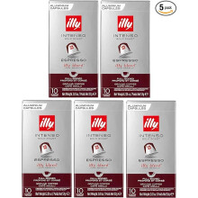 illy Nespresso Compatible Intenso Espresso Aluminium Coffee Capsules - (Pack of 5, Total 50 Pods) - 100% Arabica Coffee