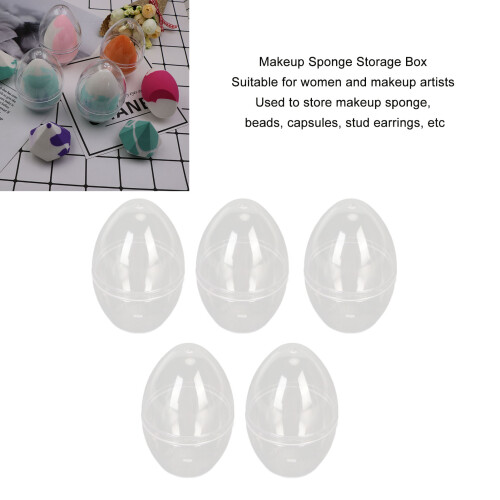 Portable Makeup Sponge Storage Box 5pcs Egg-Shaped Transparent Case Organizer 2