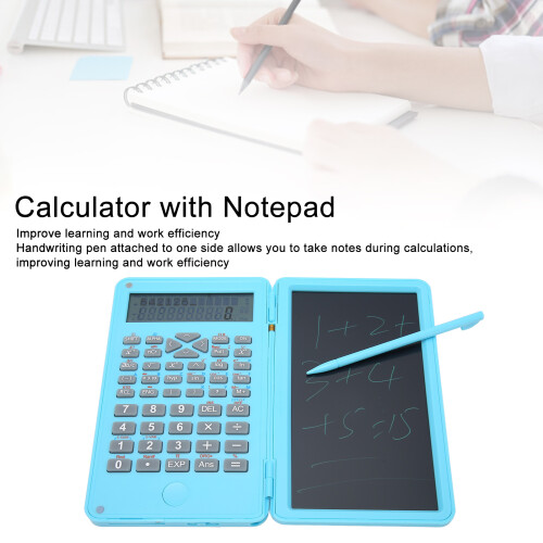 Calcolatrice compatta azzurra con schermo LCD da 6 pollici e blocco note 2