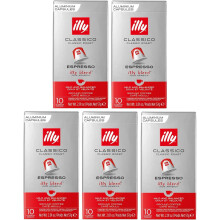illy Nespresso Compatible Classico Aluminium Coffee Capsules - (Pack of 5, Total 50 Pods) - 100% Arabica Coffee