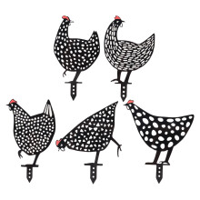 Decoración de jardín de metal para estatuas de exterior, estacas de silueta de pollo para arte de jardín con diseño hueco, adornos de césped