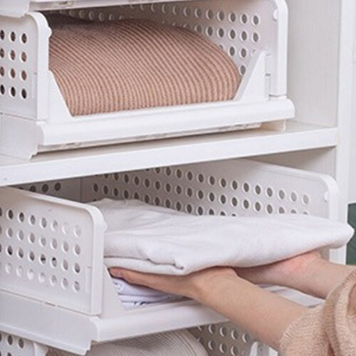 Foldable Plastic Wardrobe Storage Basket 33x43x14cm Organizer 2