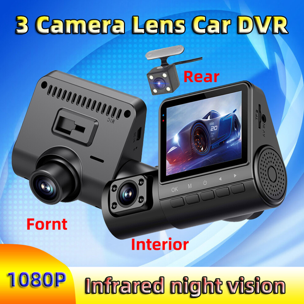 3-Camera 2In Car Dash Cam Rearview Mirror 1080P Video Recorder 5031369706086