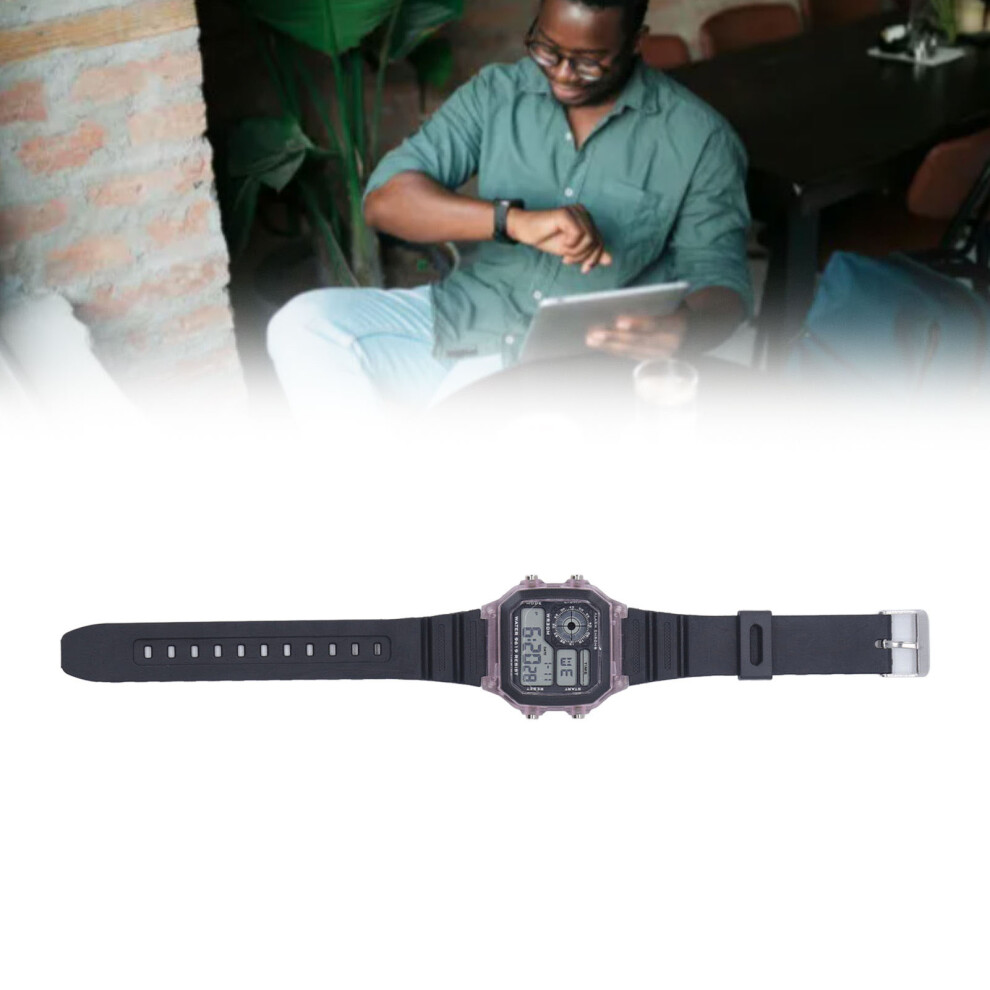 Waterproof Digital Sports Watch 12/24H Luminous Alarm Rubber Strap Purple 7691369709685
