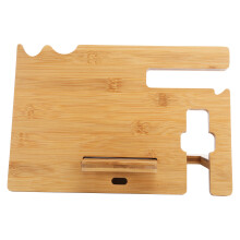 Stazione di ricarica multifunzionale per telefono, docking station in legno per comodino, realizzata in bambù di alta qualità (colore legno).