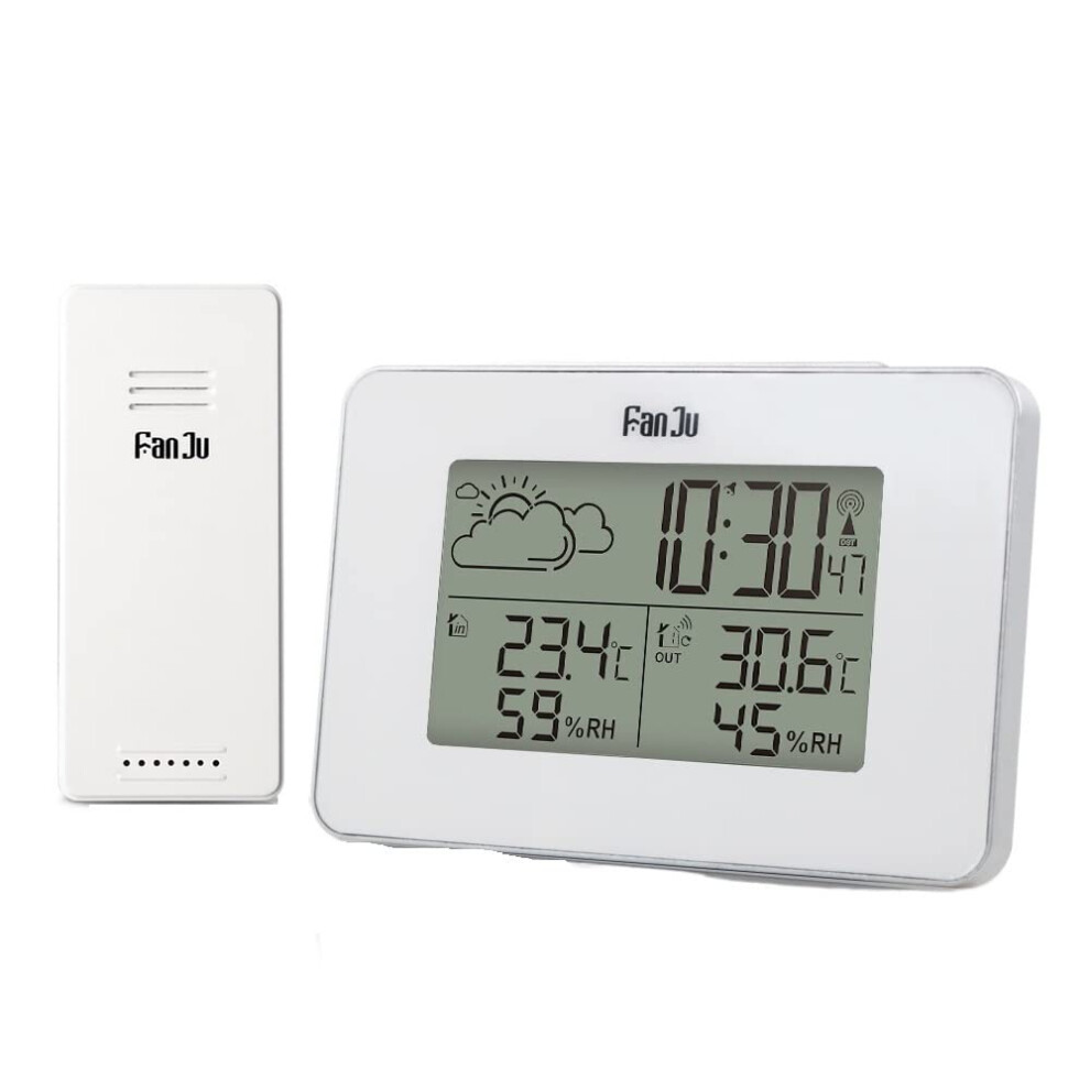 Digital Clock Alarm Clock With Wireless Thermometer And Hygrometer, Led Display, Table Clock, Dcf Weather Station, Color: White 9189345212581