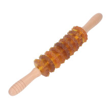 Rouleau de massage courbé en bois à 9 roulettes pour la drainage lymphatique, 40cm, jaune