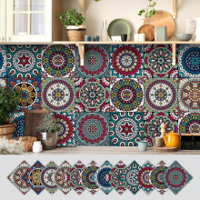 Tile Stickers 24Pcs Peel And Stick SelfAdhesive Wall Tiles 10x10cm Moroccan Style Waterproof Vinyl Mosaic Multicolor