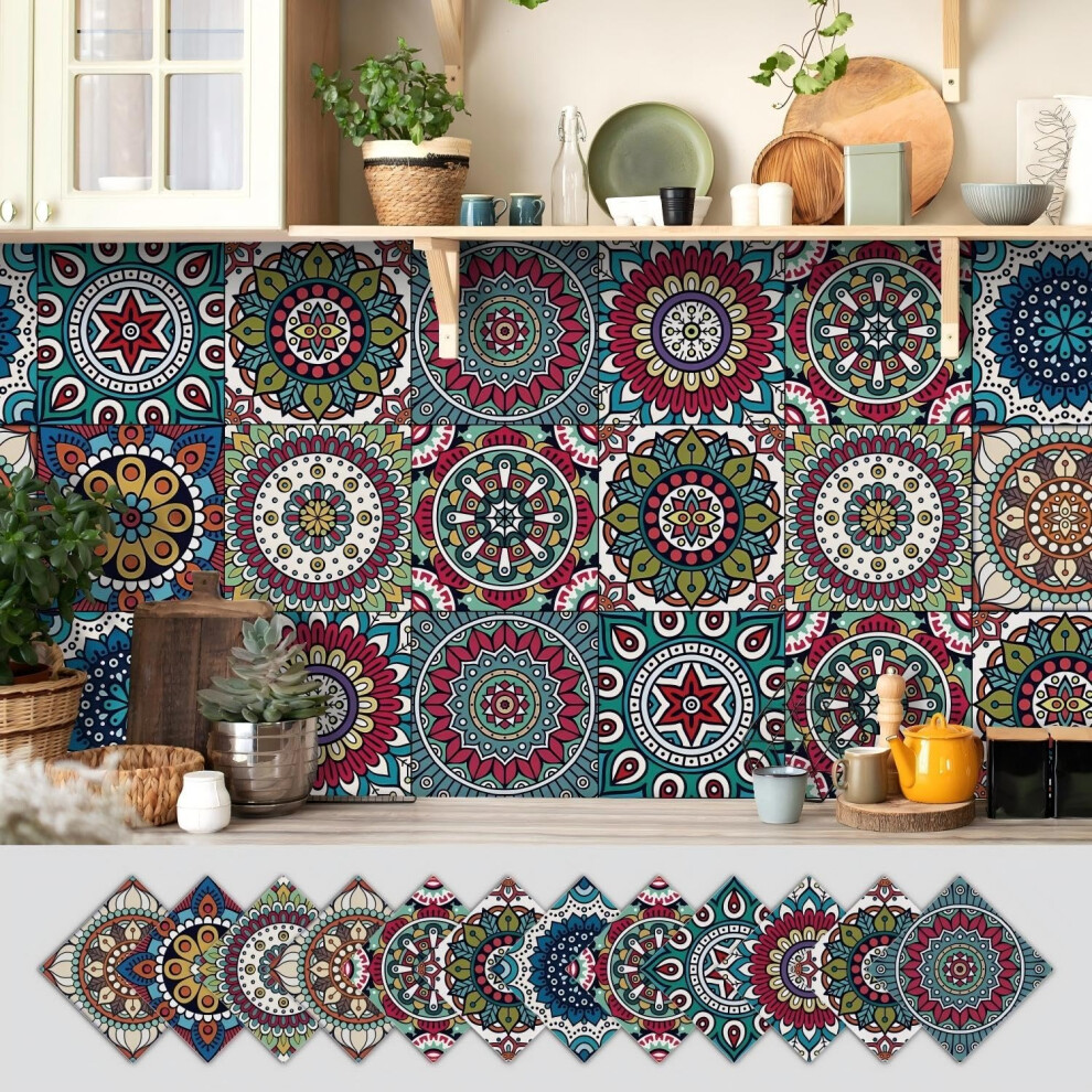 Tile Stickers 24Pcs Peel And Stick Selfadhesive Wall Tiles 10X10cm Moroccan Style Waterproof Vinyl Mosaic Multicolor 9189345214257