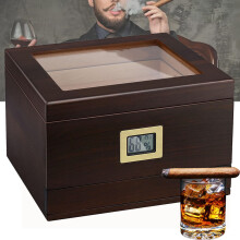Cigar Humidor Cedar Wood With Hygrometer, Humidifier, Glass Window, Drawer Design Holds 5060 Cigars, Men's Cigar Gifts