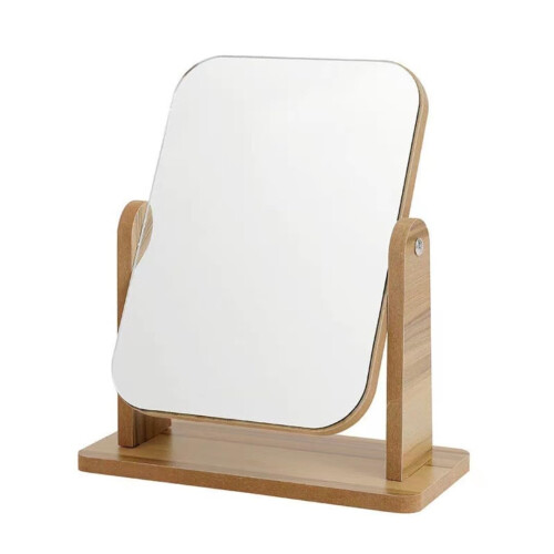 Vanity Makeup Mirror with Bamboo Stand, 360 Rotating Square Tabletop Dressing Mirror 20x18cm