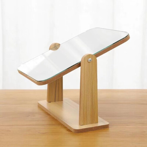 Vanity Makeup Mirror with Bamboo Stand, 360 Rotating Square Tabletop Dressing Mirror 20x18cm 2