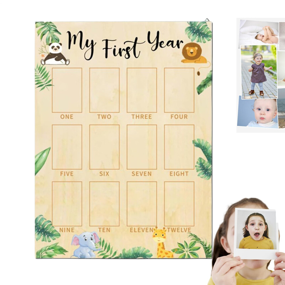 First Year Photo Board Wood Banner MonthByMonth Display 12 Months Milestone First Birthday Keepsake Baby Boa