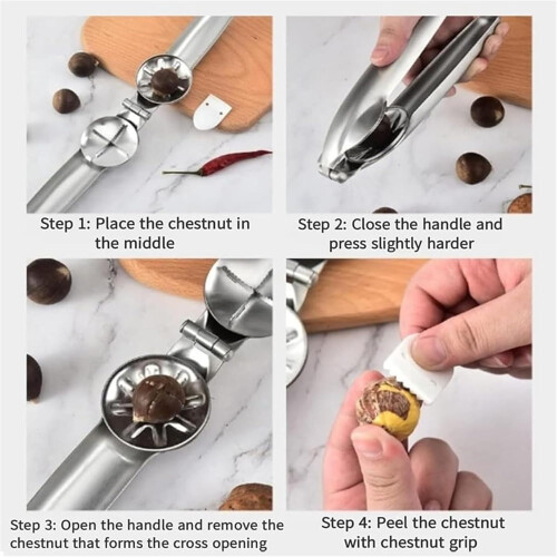 Chestnut Opener with Ergonomic Leverage Design, Stainless Steel Nutcracker for Chestnuts and Walnuts 2