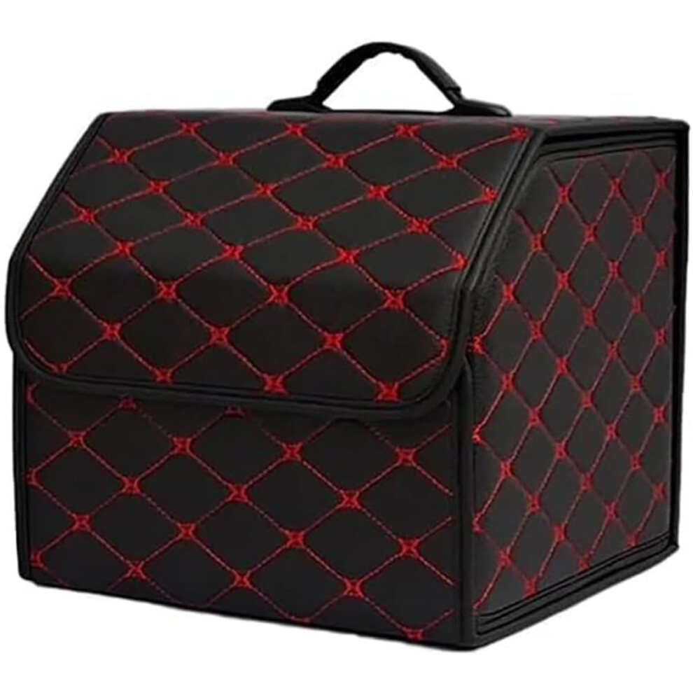 Pu Leather Waterproof Car Boot Organiser With Lid For Dacia Duster Suv 20102013 Large Capacity Foldable Blackred 9382693360168
