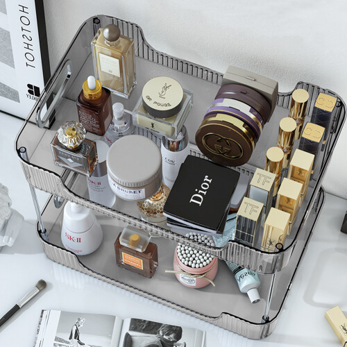 Living And Home 2-Tier Plastic Desktop Makeup Organiser, Grey 1