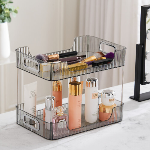 Living And Home 2-Tier Plastic Desktop Makeup Organiser, Grey 2