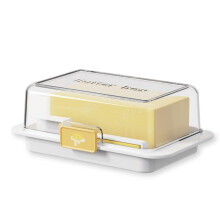 Butter Dish with Lid and Cutter for Fridge Storage, White Butter Container with Clear Cover
