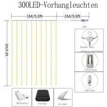 Lyslenker for vindusgardiner, 3M x 3M kjølige hvite LED-lys med 8 lysmoduser, vanntett, ideell for innendørs utendørs dekor, USB-drevet,