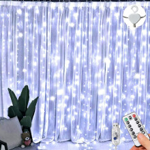 Guirlande lumineuse rideau envoûtante, blanc froid, 3 m x 3 m, alimentation USB, 300 LED, 8 modes d'éclairage, décoration murale facile à utiliser