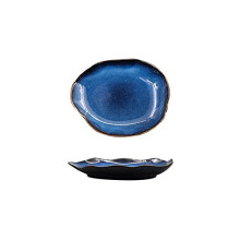 Irregular Ceramic Dinner Plate 23.5cm with Blue Glaze Salad Bowl Microwave Dishwasher Safe