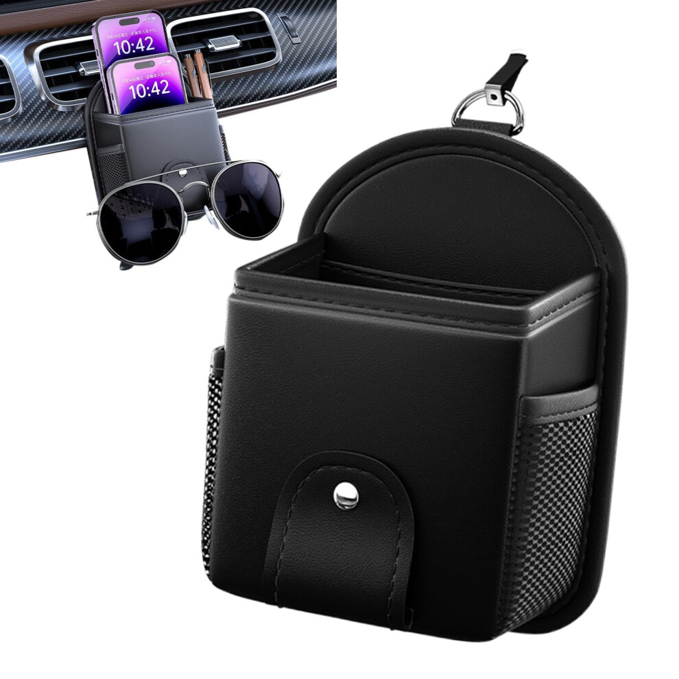 Leather Car Vent Organizer With Sunglasses And Phone Holder, Durable Storage Pouch For Keys And Coins 9426802446463
