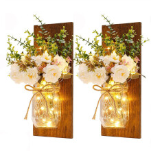 Hanging Mason Jar Wall Decor, Rustic Wall Decor with Timer Function and 8 Modes Setting, Remote Control LED String Lights for Farmhouse Kitchen Decora