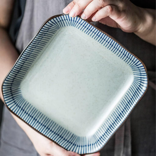 Large Ceramic Salad Mixing Bowl Set with Square Dinner Plate, Durable MultiPurpose Design 1