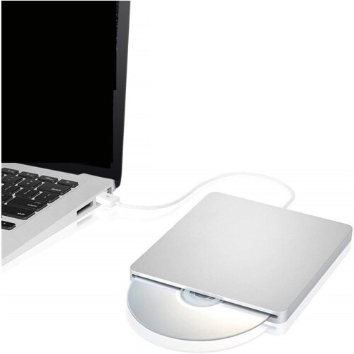 External DVD Drive USB CD/DVD Burner Speed Disc Burning for Laptop and Mac Silver 2