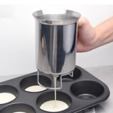 Stainless Steel Pancake Batter Dispenser with Rack for Mess Cupcake Waffle Muffin Baking