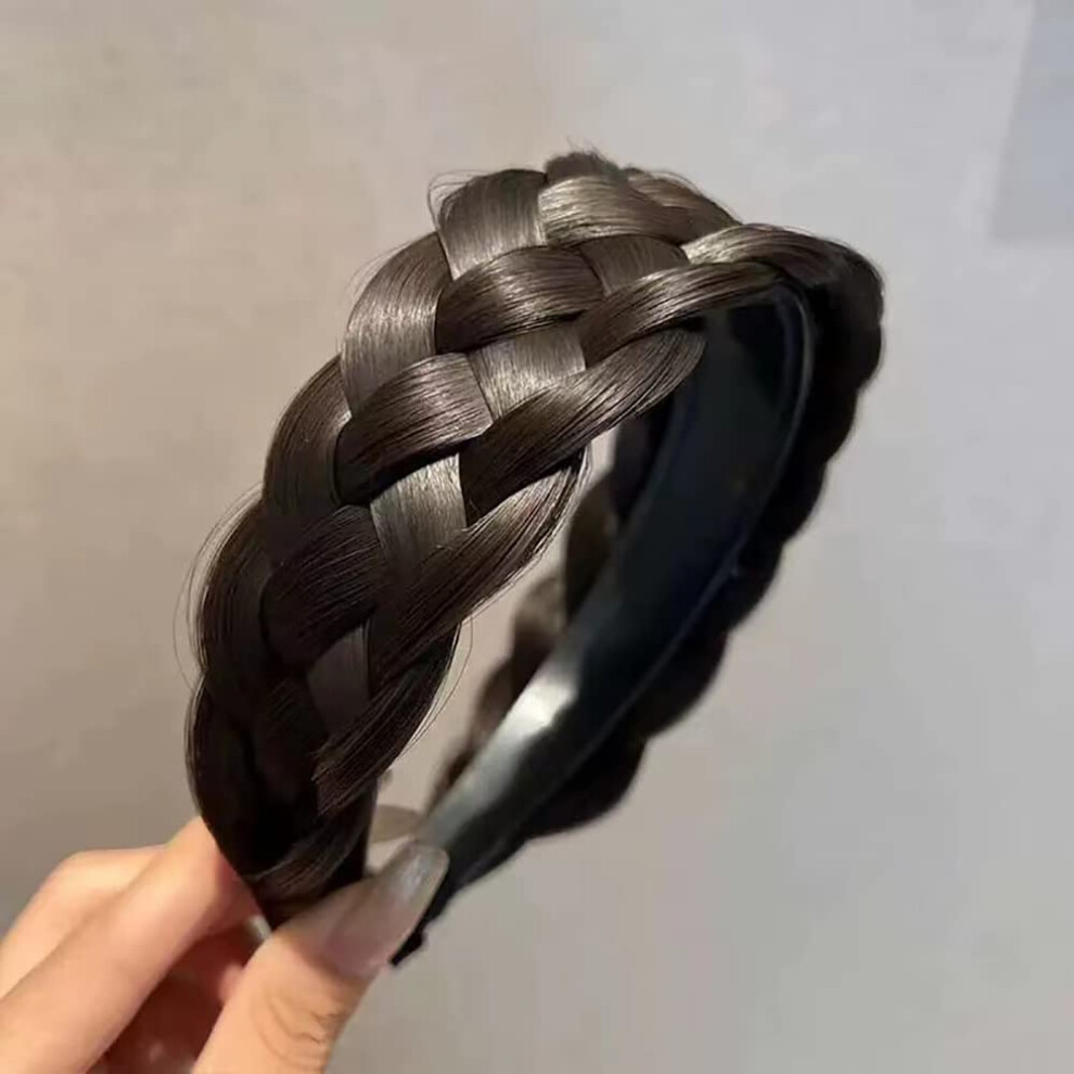 Unisex Wig Hair Band Braided Synthetic Headband Koreanstyle Nonslip For Wigs Blackbrown