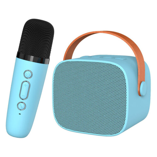 Mini Macchina Karaoke Blu Cielo con Bluetooth + Microfono, Portatile con Suoni Surround