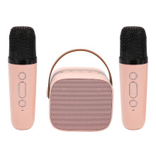 Portable Bluetooth Karaoke Machine with 2 Microphones, Pink, 6W Speakers