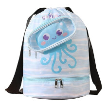 Swimming Bag Kids, Unisex Waterproof Gym Backpack With WetDry Separation, Cartoon Drawstring, Shoe Compartment, Blue L