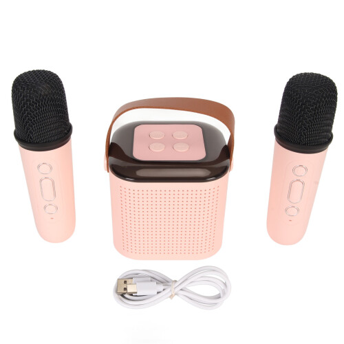 Mini Bluetooth Karaoke Machine Pink with 2 Wireless Mic & RGB Light 2