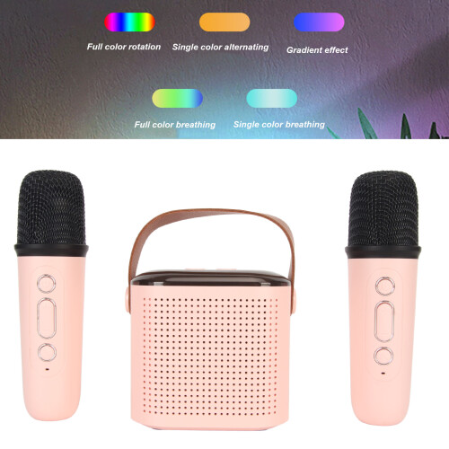 Mini tragbare Karaoke-Maschine Pink mit Bluetooth 5.3 & 2 Mikrofonen 2