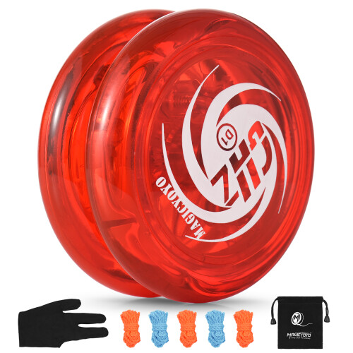 Kids Yo-Yo Risposta con 5 Corde, Guanto e Borsa Portaoggetti, Verde/Rosso 1