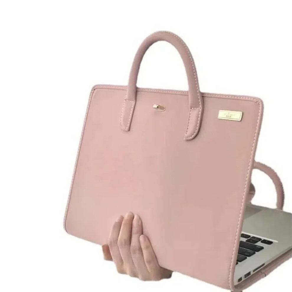 Waterproof Slim Laptop Sleeve 14 Inch Pu Leather Bag With Handle For Women Pink 9426802453096