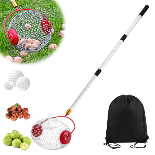 Nut Picker with Adjustable Telescopic Handle for Easy Walnut and Apple Harvesting Without Bending